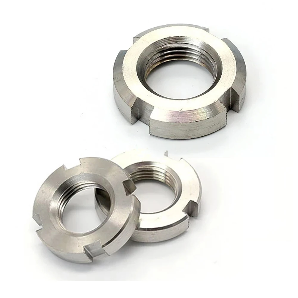 1Piece-8Pcs M20 M27 M30 M33 M35 M39 M40 M48~M80 SUS304 Stainless Steel Slotted Round Nuts Locknuts with Left Hand Thread GB812