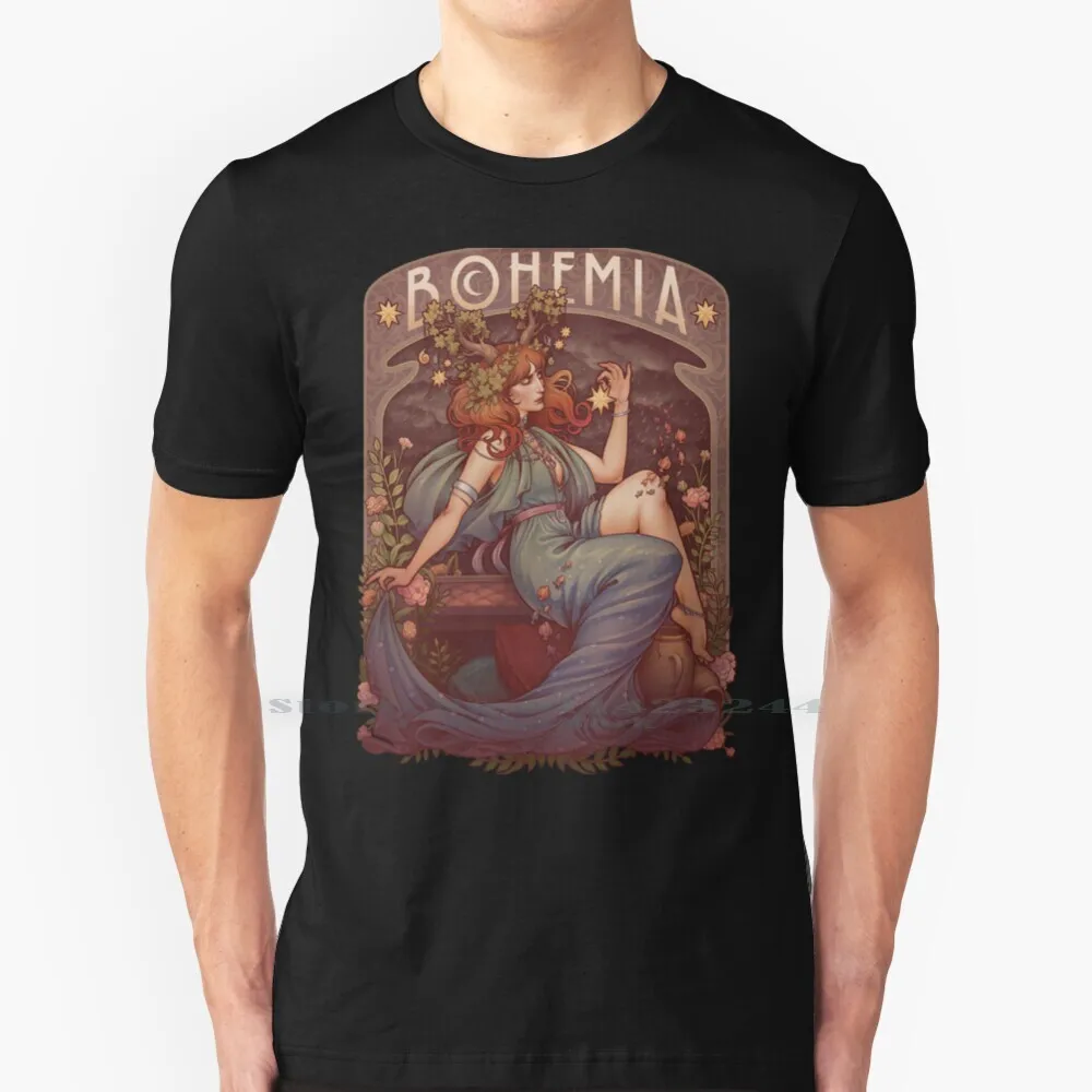 Art Nouveau Bohemia 100% Cotton T Shirt Redhead Ginger Pelirroja Bohemme Bohemian Bohemien Stars Night Moon Fish Water Rain