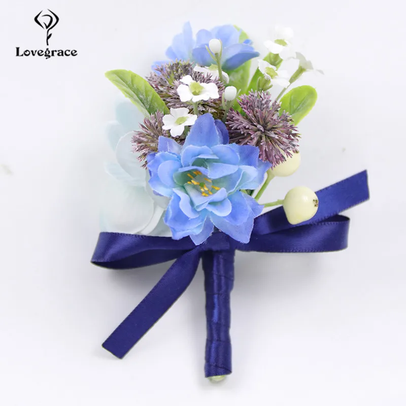 Blue Silk FloreWrist Corsage Bracelet for Bridesmaid Bridal Brooch Flower Corsage Wedding Groom Boutonniere Marriage Accessories