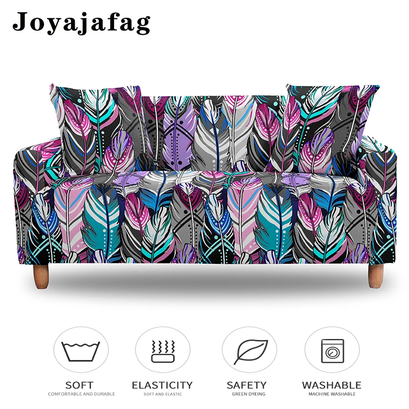 Psychedelic Sofa Cover For Living Room Decor Feather Printing Elastic All-Inclusive L Shape Couch Covers 1/2/3/4 Seaters