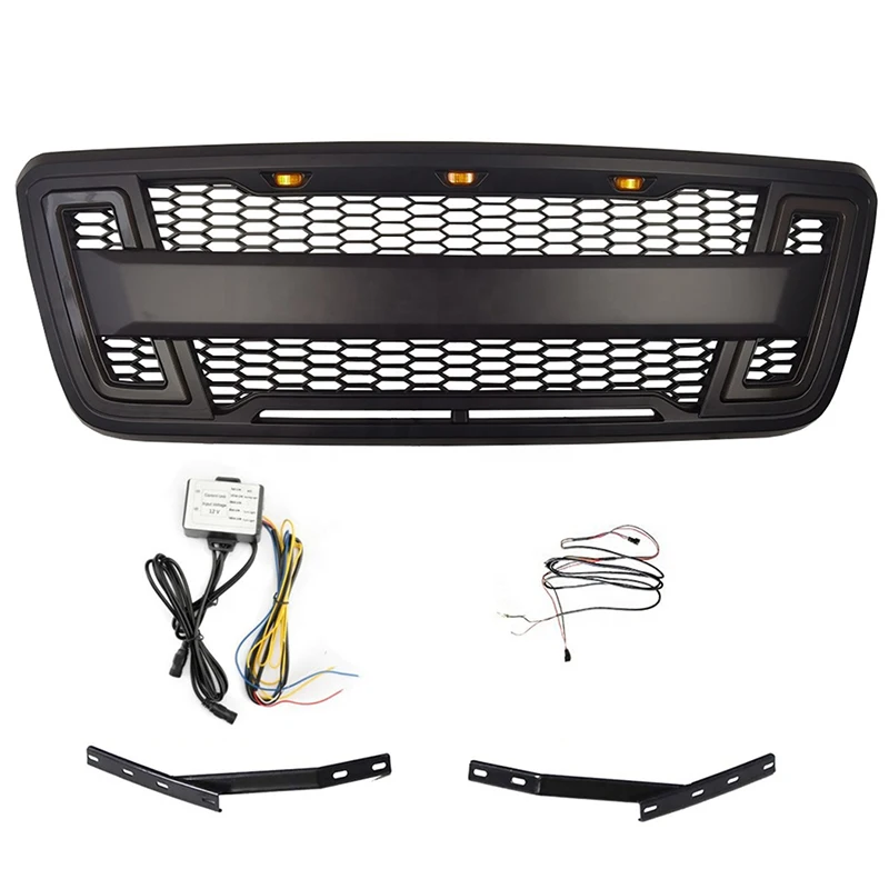 Nuove griglie da corsa anteriori con luce di svolta a LED adatta per Ford F-150 F150 2004-2008 nero opaco Raptor griglia paraurti griglia ricambi