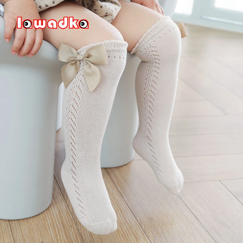 Lawadka New Summer Kids Socks For Girls Cotton Solid Baby Girl Long Socks Soft Children Mesh Princess Knee Sock Age for 0-6Year