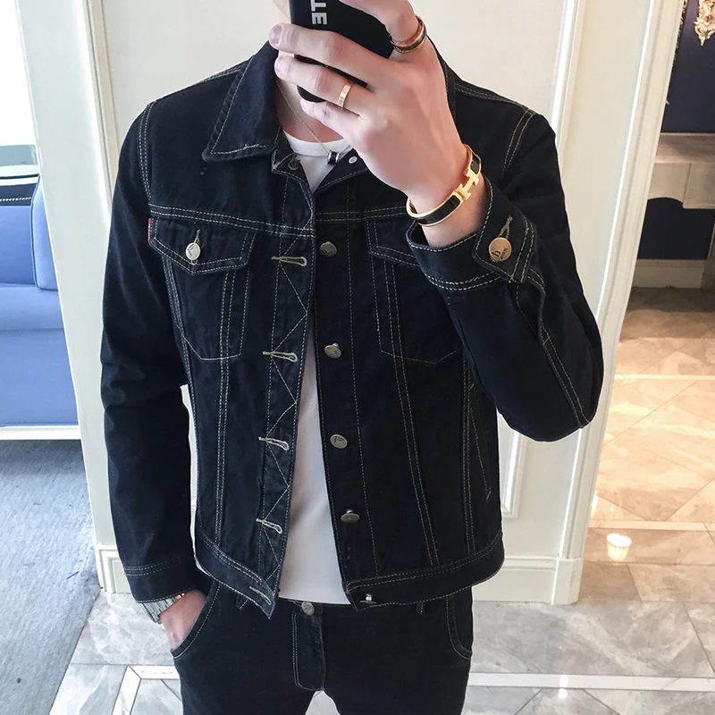 

New 2022 Cotton Lapel Denim Jacket Men Casual Solid Color Streetwear High Quality Jeans Jacket Men Autumn Slim Fit Men's Jackets