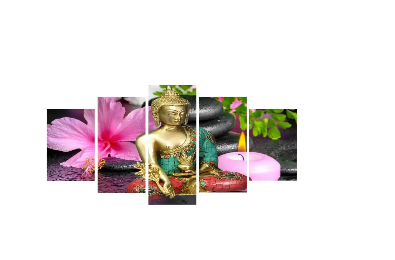 

5 Panel Wall Art Canvas Painting God Buddha Style Pictures Spa Flower Modern Wall Decoration For Living Room