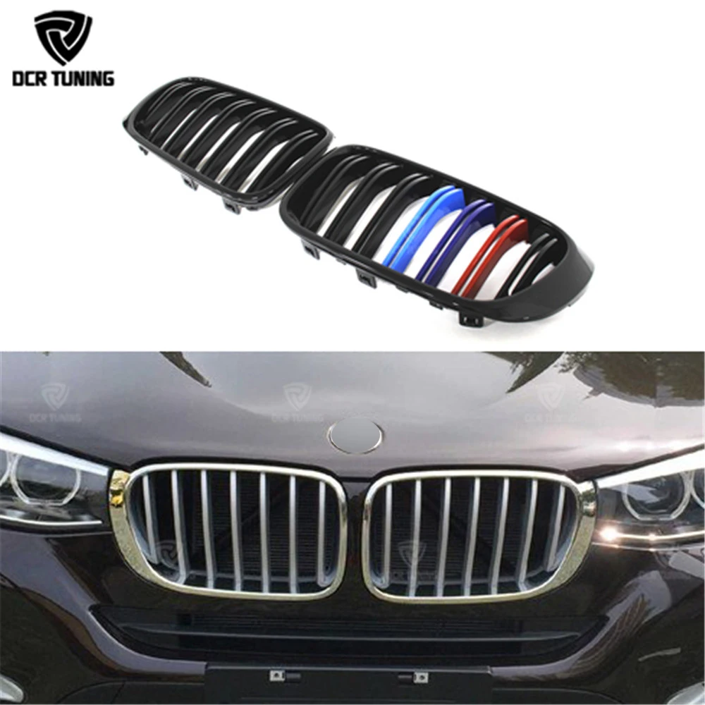 Dual Slats ABS Front Grille For BMW X Series X4 F26 X3 F25 2014 2015 - 2017 Three Color M Look Carbon Fiber Front Grille