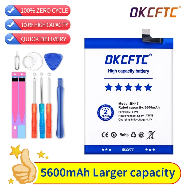 Original 5600mAh BN47 Replacement Battery For Xiaomi Redmi 6 Pro / Mi A2 Lite Bateria Batterie Mobile Phone Batteries