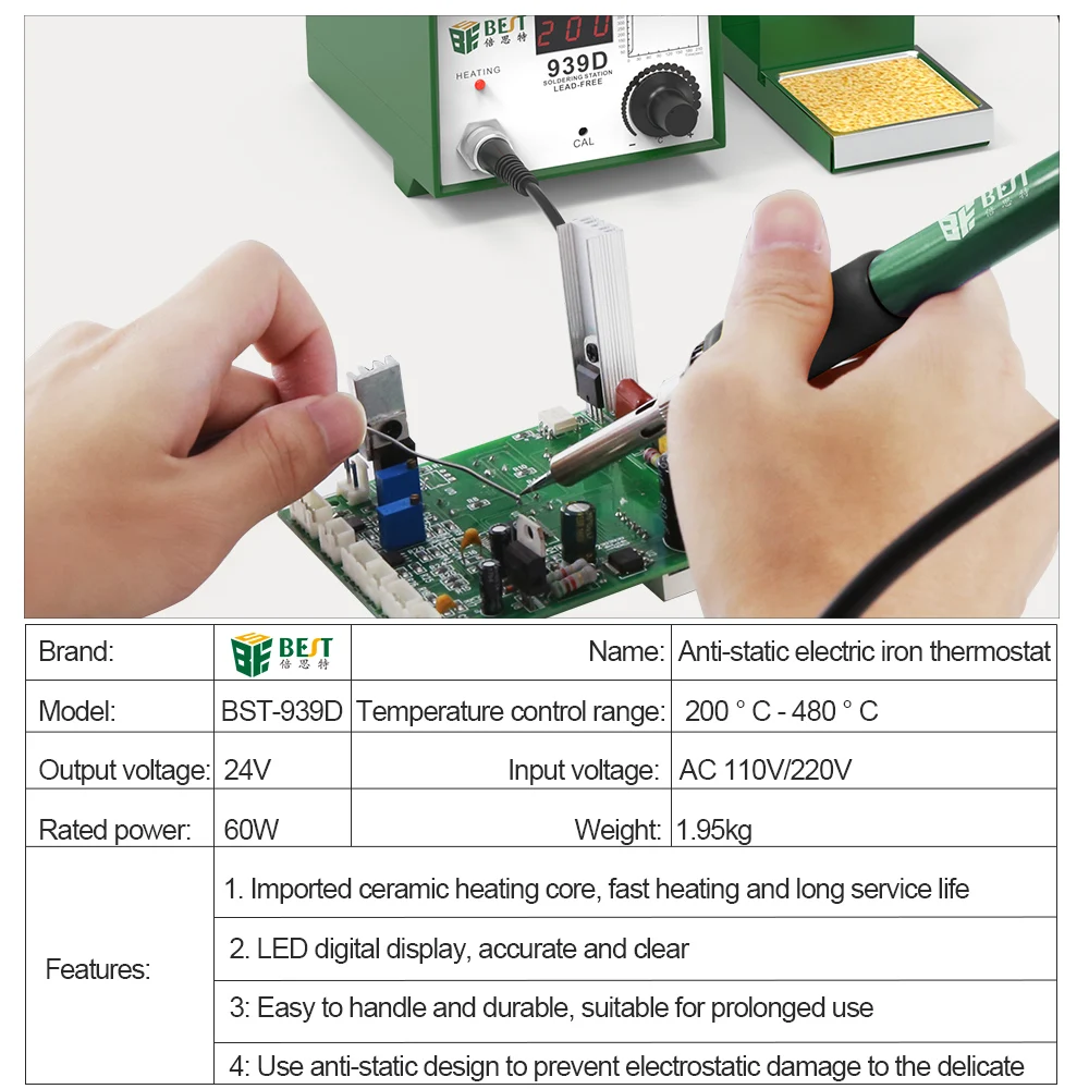 

New 24V 60W BST-939D Soldering Station Intelligent Lead-free Rework Station Electric Iron Repair Solder Tools Thermostat Control