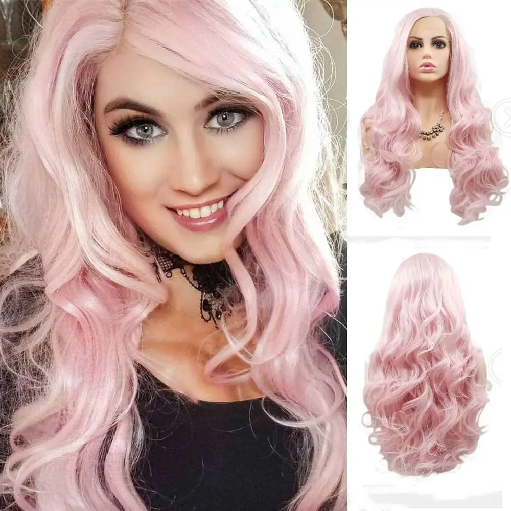 

Pink Lace Front Wigs for Women Long Wavy Synthetic Hair Pastel Pink Lace Wig with Natural Hairline Glueless Heat Resistant Fiber