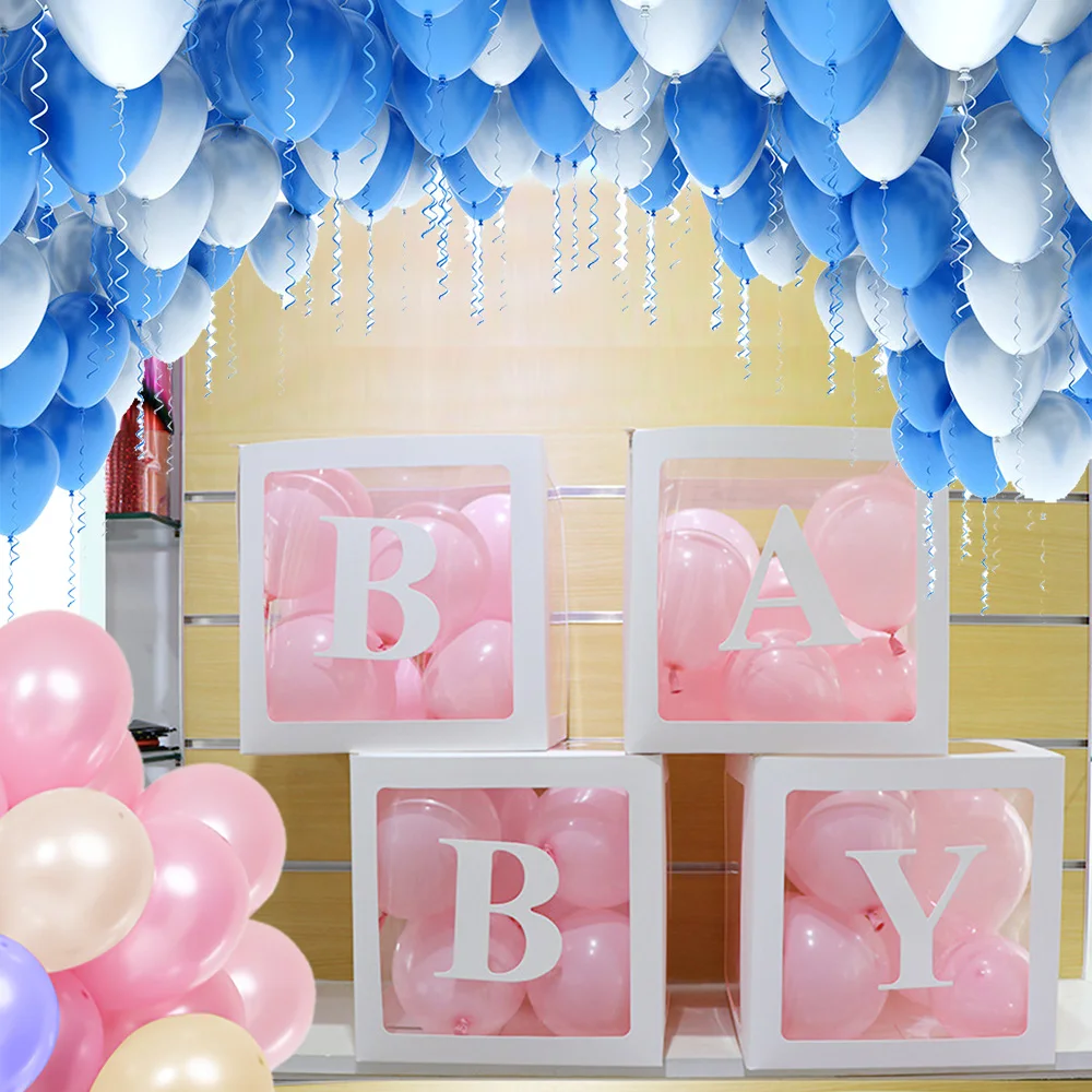 4PCS Boy Girl Baby Shower Love Party Decorations Transparent Cardboard Box Gift Birthday Party Decor Balloon Box Baby Shower 2