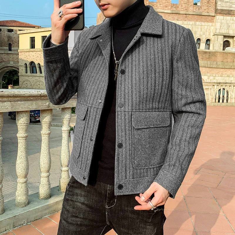 2022 New Autumn Winter Oversized Woolen Blend Coat Male Windbreaker Jacket Thick Warm Men Casual Jacket Mens Wool Overcoat B405