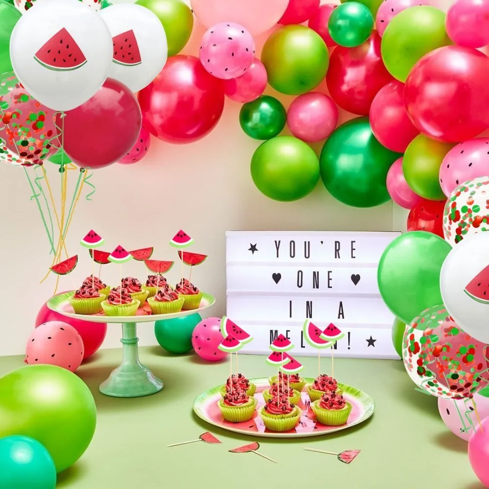 1 zestaw owoców motyw arbuz ozdoba na wierzch tortu/Banner/balony letnia impreza przy basenie ślubne dekoracje urodzinowe Baby Shower materiały dla