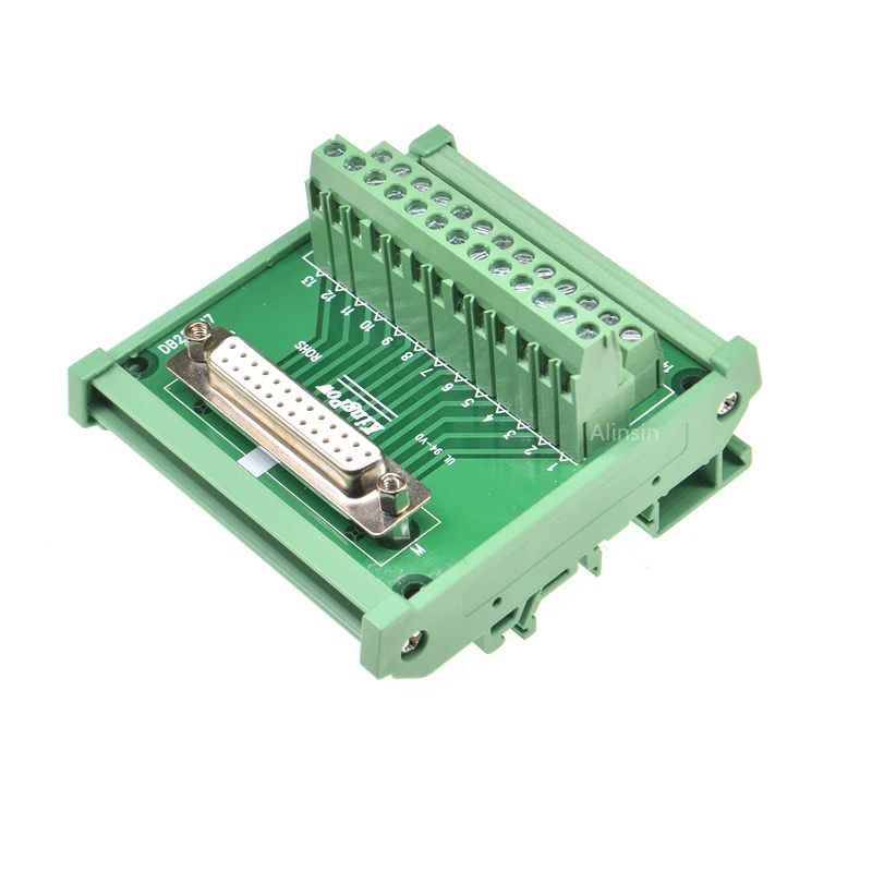 1PCS DB25 male/female socket to terminal block adapter pcb board D-SUB 25pin connector converter Din Rail Mounting