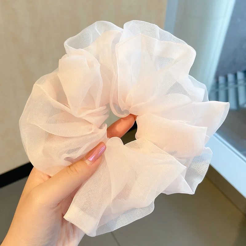 Organza Silk Dream White Scrunchies Ponytail Holder Lady Large Hair Ring Luxury Hair Accessories Embroidery Cherry Hair Circle