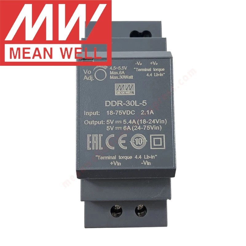 

Original Mean Well DDR-30L-5 Din Rail Type DC-DC Converter meanwell 5V/6A/30W DC to DC Power Supply 18-75Vdc input