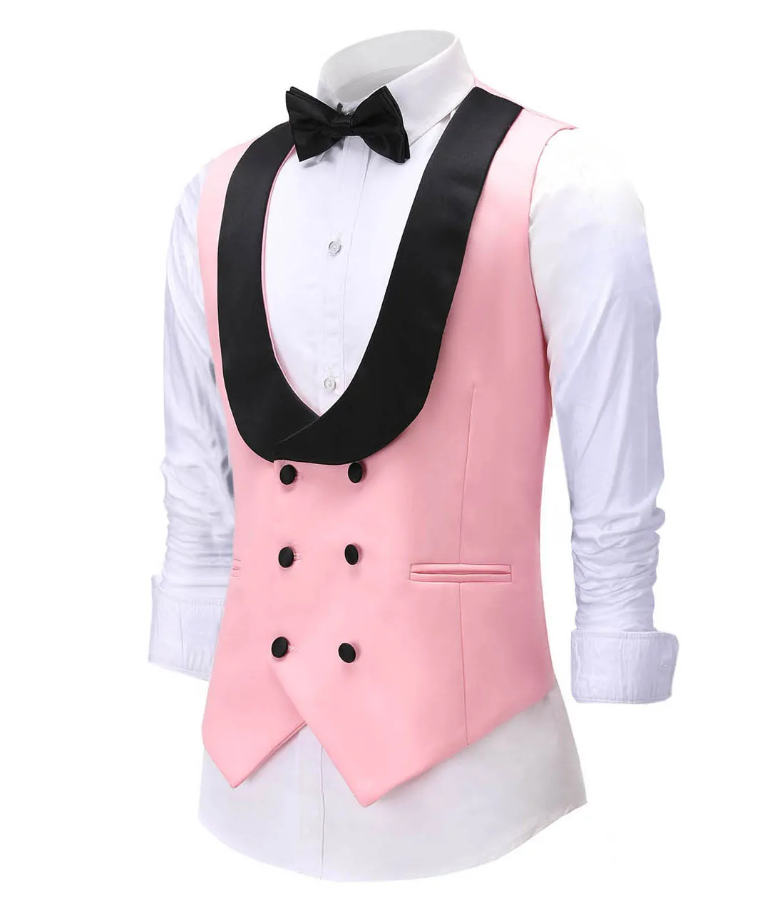 Casual Men\'s Pink Waiter Vest Jacket Slim Fit Prom Double Breasted Blazer Champagne Suits Waistcoat For Wedding Best Man Grooms