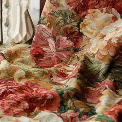 50*150cm Yarn-dyed Oil Painting Style Big Flower Jacquard Polyester&Cotton Retro Fabrics for Bags Shoes and Clothing