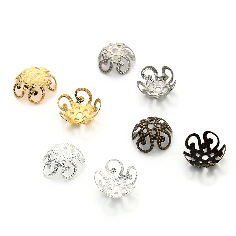 SAUVOO 100pcs/Lot 8mm Alloy Rhodium Antique Bronze Spacer Beads Caps Beading Supplies Flower Bead End Caps For Jewelry Making