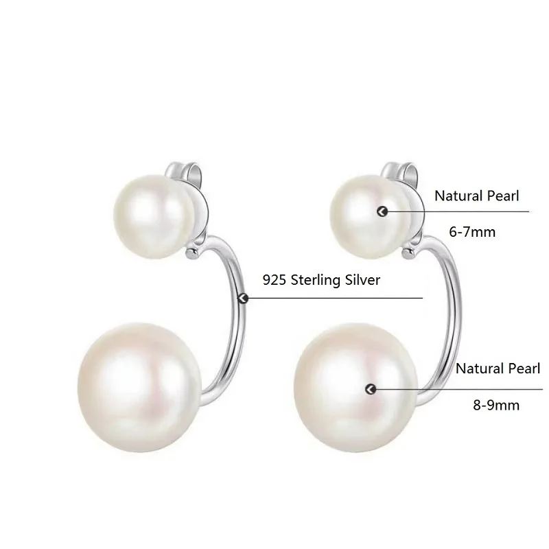 925 Sterling SIlver Earrings Natural Freshwater Double Pearl Stud Earrings For Women Jewelry Fashion Gifts 2021 Korea Trend