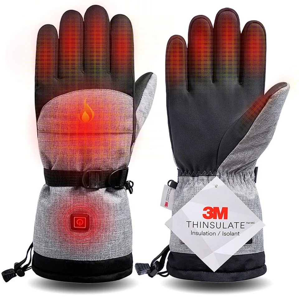 GOBYGO-guantes de esquí con calefacción eléctrica para hombre y mujer, manoplas impermeables a prueba de viento para Snowboard y esquí