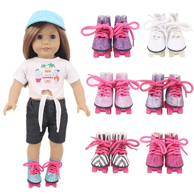 Doll 12 Styles Roller Skate Shoes Fit 18 Inch American&43 Cm Baby New Born Doll Color Boots Generation Christmas Girl`s Gift Toy