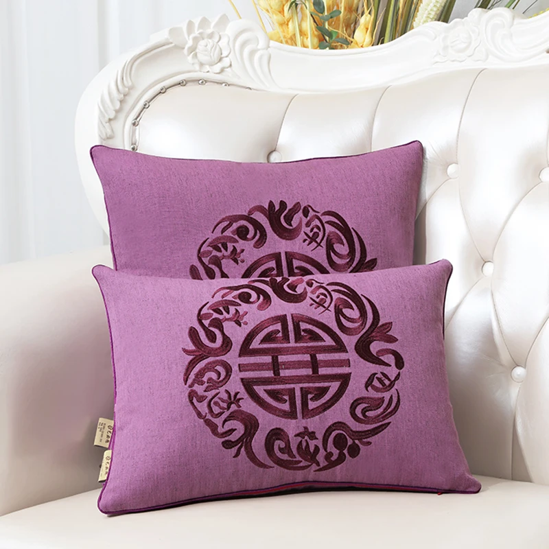 

New Embroidery Joyous Cushion Cover Sofa Chair Home Decoration Chinese Pillow Cushion Covers Cotton Linen Lumbar Pillow Case