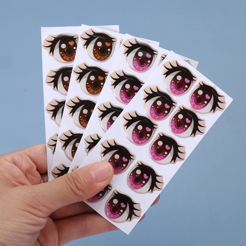 10Pairs Cute Cartoon Eyes Stickers Anime Figurine Doll Face Organ Paster Long Eyelashes Eyes Clay Decals DIY Doll Accessories