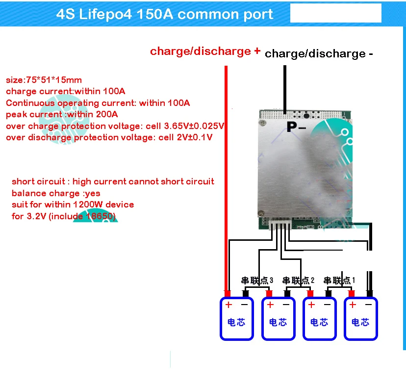 4S 12V Lifepo4 fosforan litowo-żelazowy tablica zabezpieczająca baterię 150A 100A 50A wysoki prąd 4 komórek 3.2V BMS PCM z równowagi