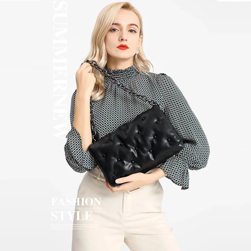 ZA Quilted Bag Branded Luxury Designer Women\'s Shoulder BagsThick Metal Chain Square Purses 2022 Top Selling Handbag Clutch Bag