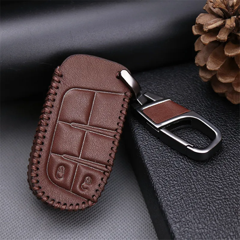 Leather Car Keyring Key Case Cover For Jeep Grand Cherokee Renegade Wrangler JK Patriot Compass Liberty Key Holder Accessories