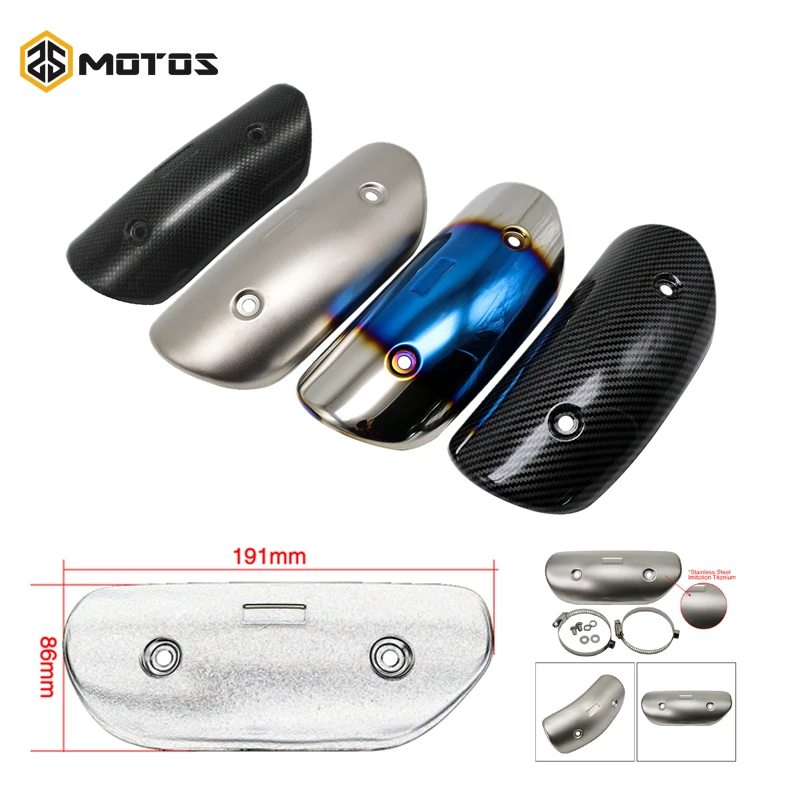 ZS MOTOS Universal Motorcycle Exhaust pipe Middle Connection Link Pipe Carbon Protector Heat Shield Cover Guard For 191 X 86 mm