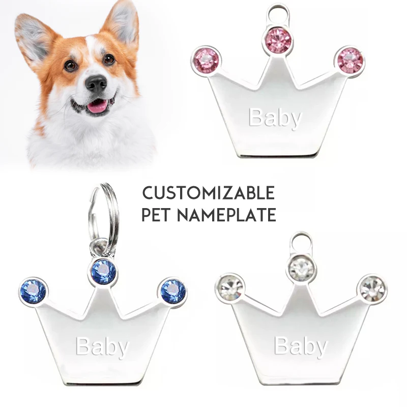 New Personalized Pet ID Tag Custom Free Engraving Dog Collar Keychain Crown Necklace Collar Puppy Accessory