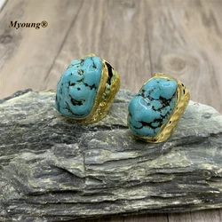 Wholesale Boho Large Irregular Natural Blue Turquoises Rings,Stone Open Finger Rings Party Ethnic Bohemia Jewelry MY211014
