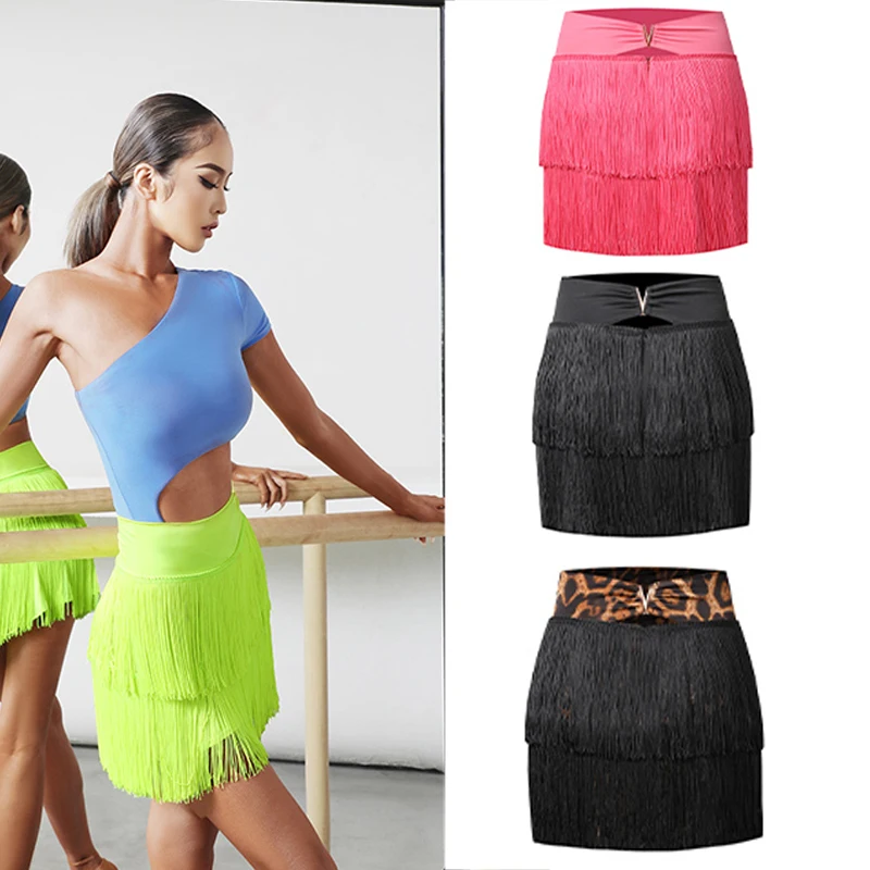 

Adults Tango Chacha Samba Rumba Salsa Latin Dance Skirts Full Tassels Skirt Women'S Double Fringed Latin Dancing Skirts SL5118