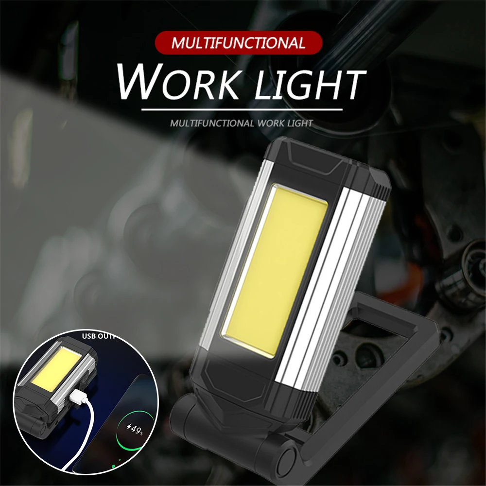 Luz de trabajo COB recargable por USB con imán, linterna LED portátil ajustable, lámpara de Camping para senderismo, espeleología y caza