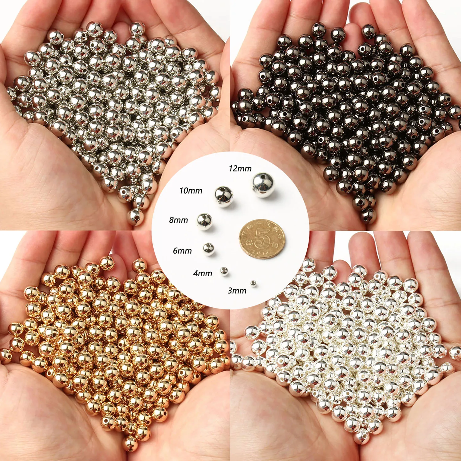 3 4 5 6 8 10 12mm Black/Gold Metal Plated CCB Acrylic Round Seed Loose Spacer Beads Supplies For DIY Jewelry Making