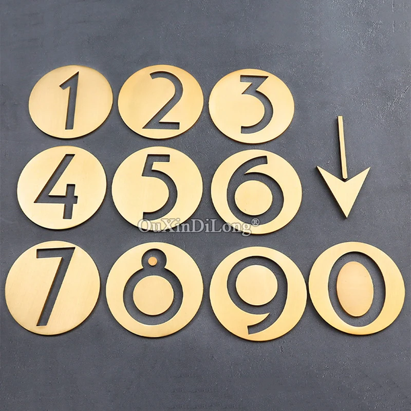 

High Quality Pure Brass Round House Number Digits 0~9 Door Plaque Sign Arrow Wall Decor Villa Home Hotel Door Plates House Signs