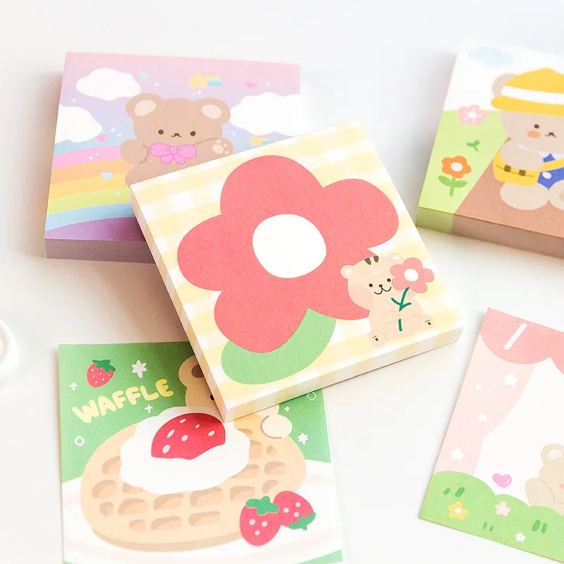 100 Pcs Adorable Animals Cartoon Bear Memo Pad Cute Message Notes Decorative Notepad Note Paper Memo Stationery Office Supplies