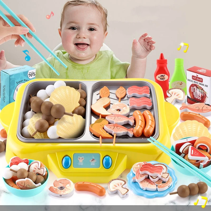 Kitchen toy set children rotary hot pot barbecue oven intelligence brain play family simulation kitchenware