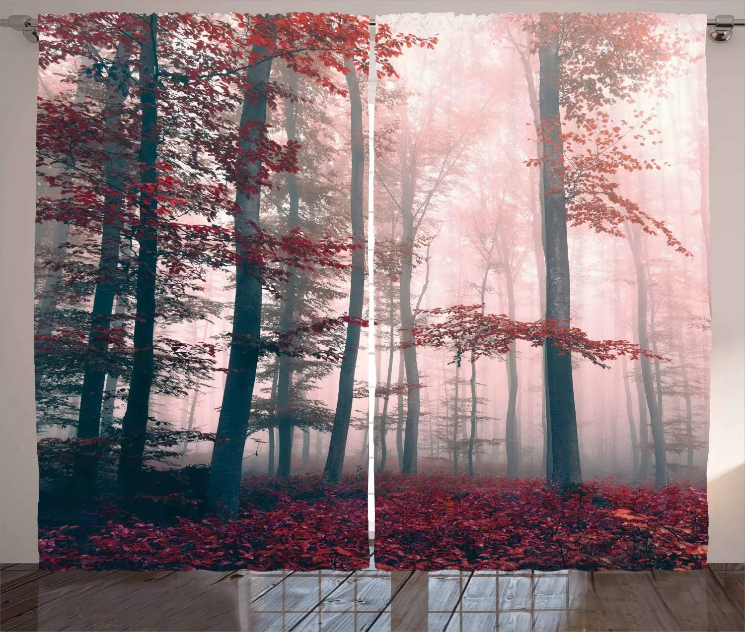 Forest Blackout Curtains Autumn Season Mystic Foggy Fall Nature and Enchanted Woods Wild Trees Living Room Bedroom Window Drapes