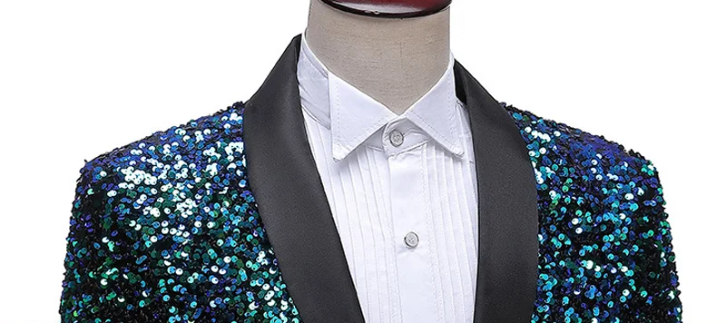 Shiny Green Sequins Bling Glitter Blazer Men 2023 Shawl Collar One Button Tuxedo Suits&Blazer Mens Wedding Party Stage Costumes