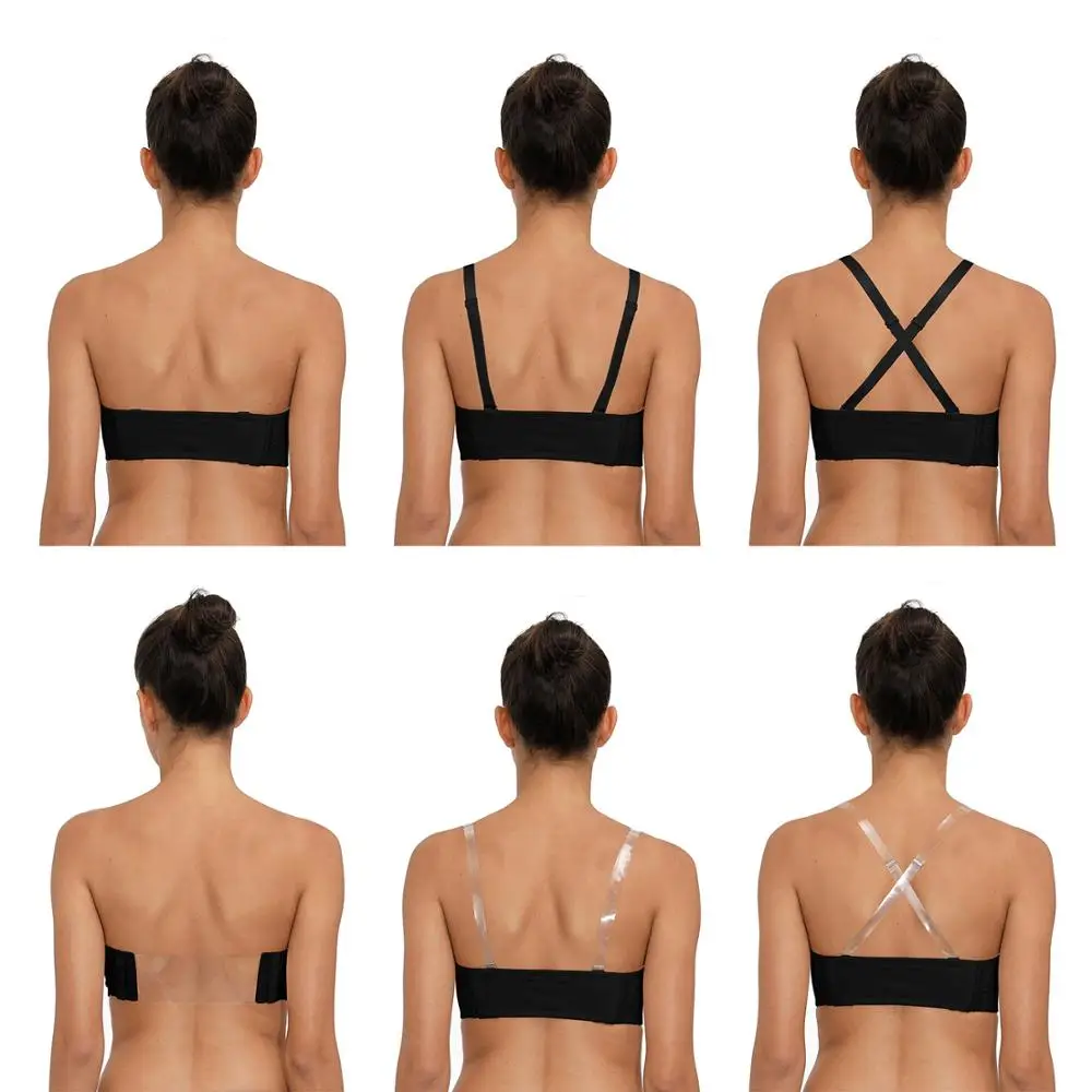 YBCG Push Up Bras for Women Thick Paddded Non-slip Underwear Strapless Multiway Bra Transparent Clear Straps Backless Brassiere