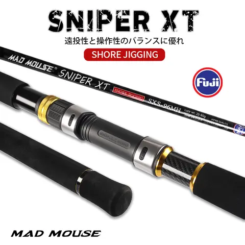 탑 MADMOUSE 스나이퍼 XT 2.9m 96H/96MH 후지 부품 크로스 카본 쇼어 지깅 로드 루어 20-120g PE 1-5 # 바닷물 바다 터지는 막대