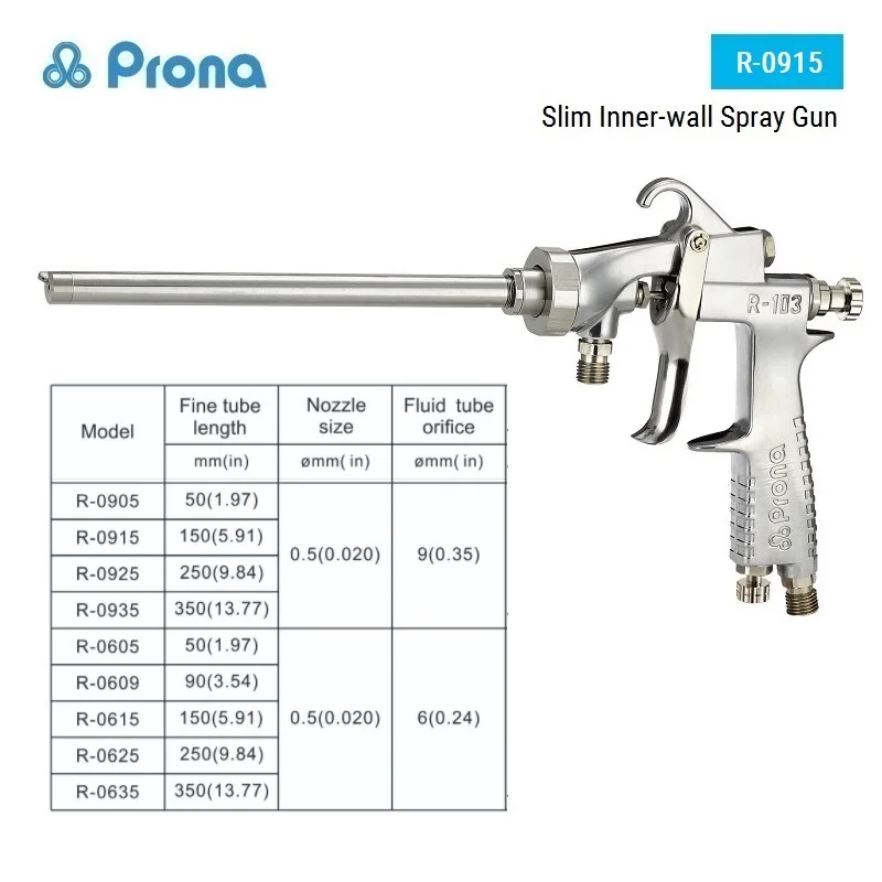 Prona R-0915 Slim Inner Wall Spray Gun Pneumatic Tools Painting Pistol Nozzle 0.5mm Tube Length 150mm Paint Internal Surface