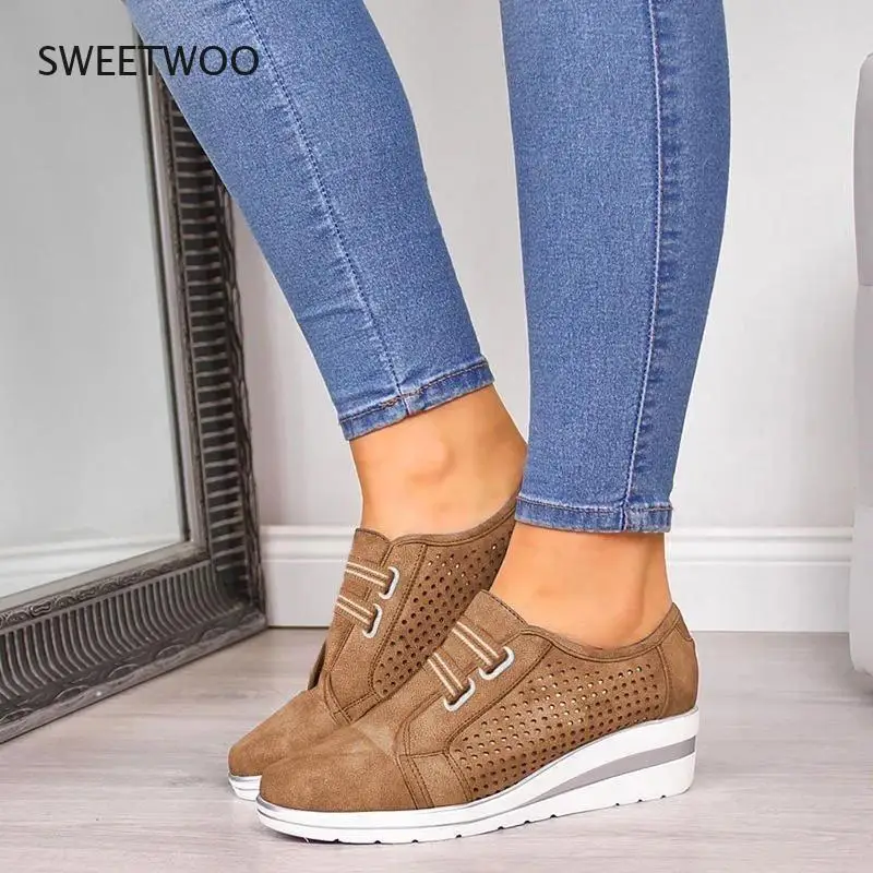 2021 New High Heel Lady Casual Women Sneakers Leisure Platform Shoes Breathable Height Increasing Shoes Women Flats