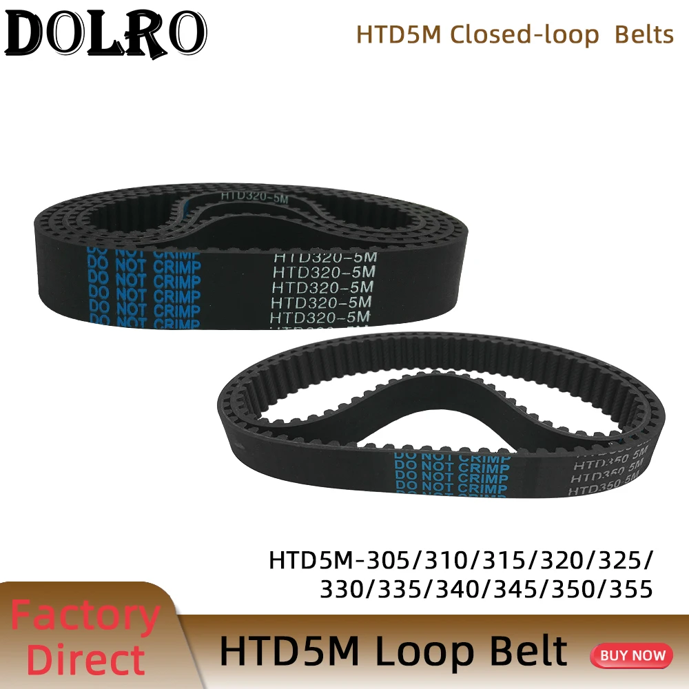 

HTD5M Synchronous Timing belt Pitch length 305/310/315/320/325/330/335/340/345/350/355 mm width 9/10/12/15/20/25mm Rubber closed