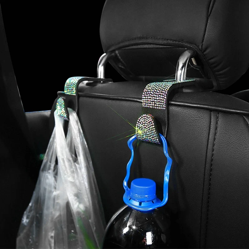 Rhinestone Car Seat Hook Headrest Storage Hanger Stainless Holder Hanging for Bags Organizer Auto Interior Accessories