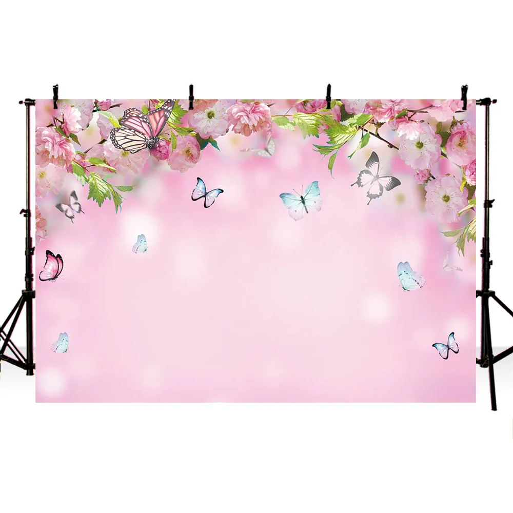Mocsicka-Fondo de fotografía de flores de primavera, telón de fondo rosa de mariposa, retrato de niña recién nacida, accesorios de estudio fotográfico