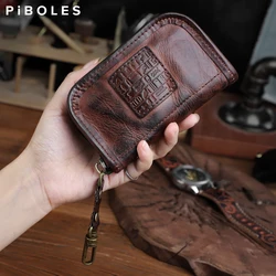 Portable Key Wallet Handmade Genuine Leather Smart Key Slot Housekeep Key Holder Card Card Wallets For Men Zipper Coin Purse