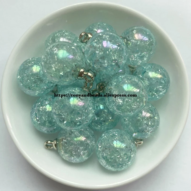 (1 Los = 10 Stück) Glänzende AB-Cracks Acryl-Kugelanhänger, Größe 15mm, 9 Farben für Schmuckherstellung DIY – Detail 5
