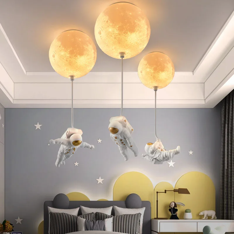 NEW Moon Light Bedroom Ceiling Lamp With Astronaut Dia 18cm/20cm/25cm Bubble Chandelier Light For Children Kids School Girl Deco